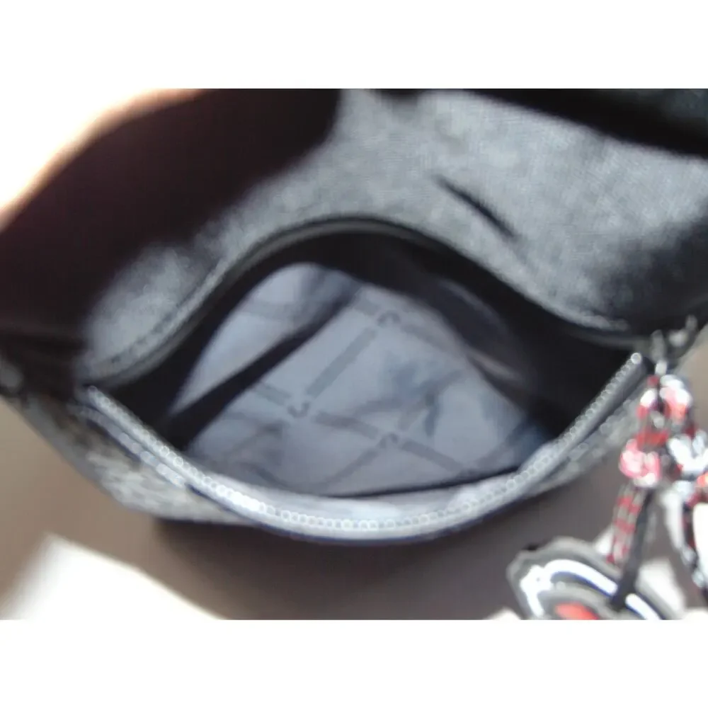 True Religion Wennington Sling Crossbody Black Embossed Logo Buddha Charm NWT